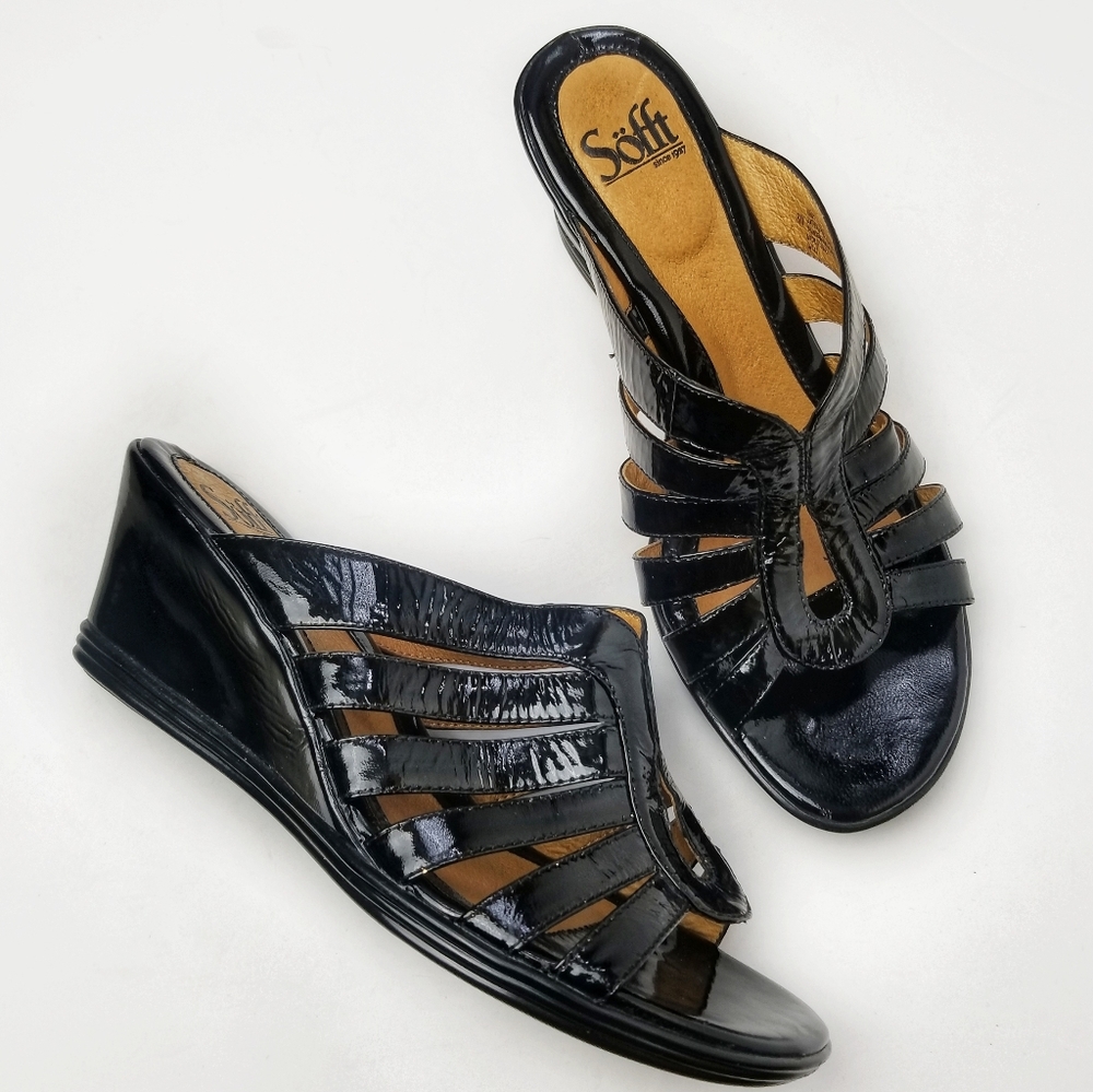 Sofft Patent Leather Wedge Sandals EUC 8M - Picture 1 of 5